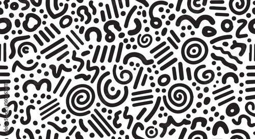 Abstract black and white memphis style pattern isolated on transparent background