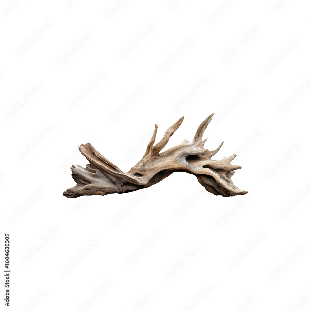 Fototapeta premium Dynamic driftwood piece isolated on white background 