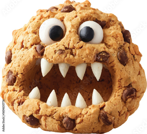Cookie monster funny food creative design chocolate chip dessert snack bake vector illustration