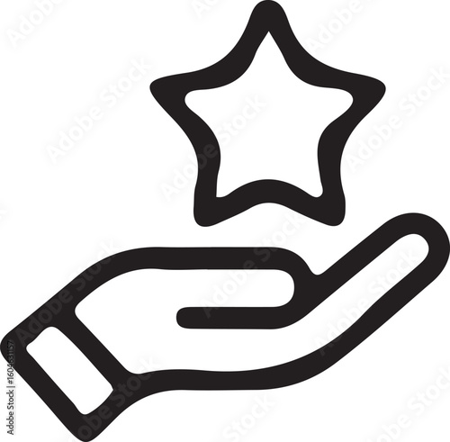 Black outline of a star resting on an open hand symbol