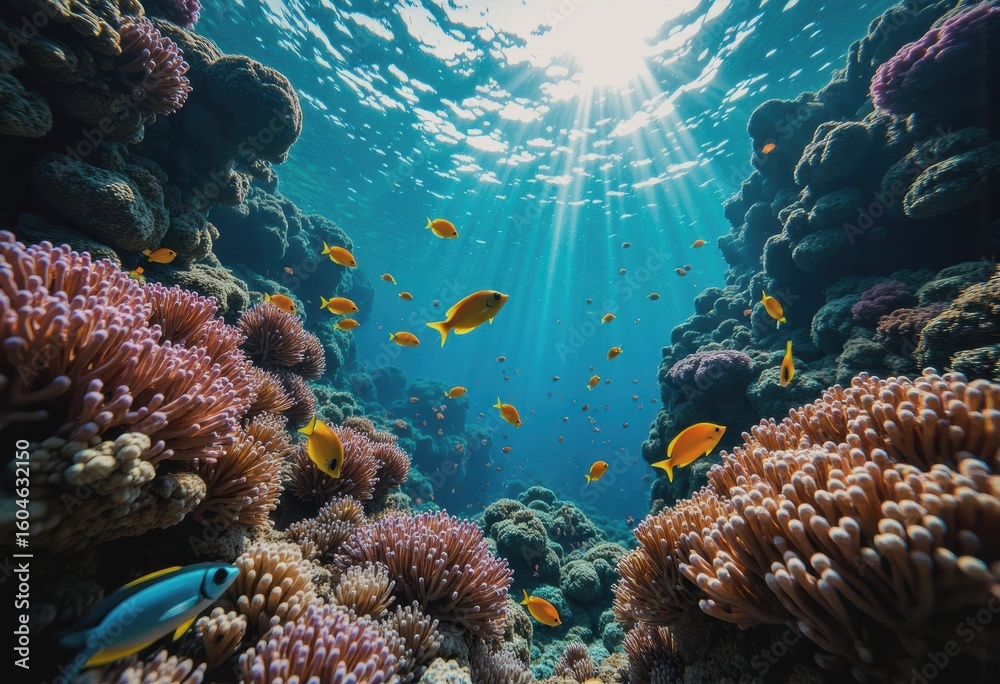 Fototapeta premium Vibrant underwater scene showcasing colorful coral reefs and tropical fish