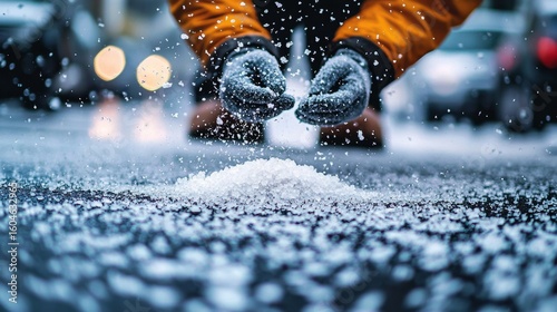 City worker takes action to enhance pedestrian safety during winter.