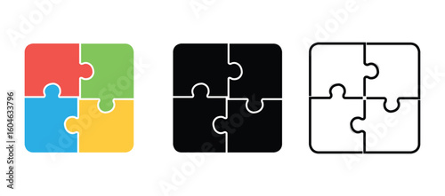 Puzzle vector icon Set. Flat, Solid, and Outline vector sign. Plugins symbol, logo illustration.