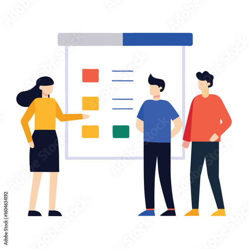 Team planning with a kanban board isolated on white background