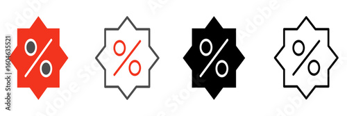 A label icon that directly communicates the existence of a discount measured in percentages such as discount, promo or savings
