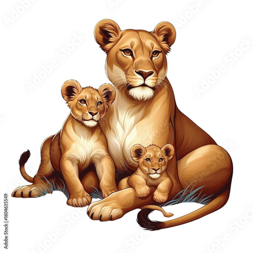 Lioness And Cub illustration