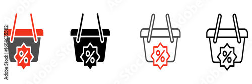 Discount offer icon measured in percentage related to the shopping process or items in the basket or a special profitable offer.