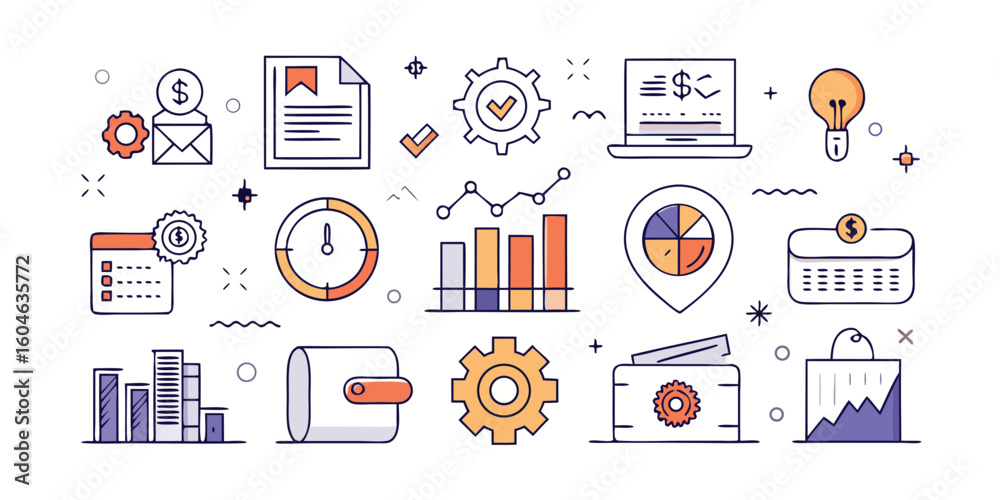 Fototapeta premium line icons depicting essential business and partnership elements for visual communication..eps