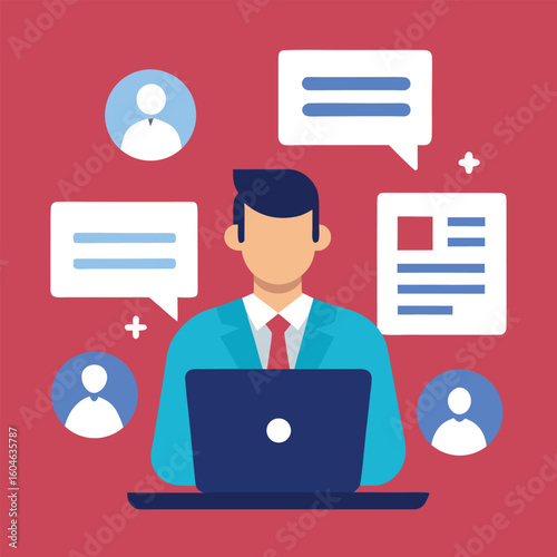 Hr manager selecting resumes on laptop isolated on white background