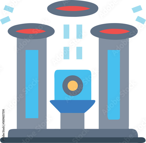 Futuristic teleportation device with blue lights technology portal