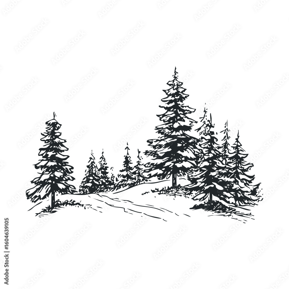 Obraz premium Winter forest landscape with snow covered pine trees in nature