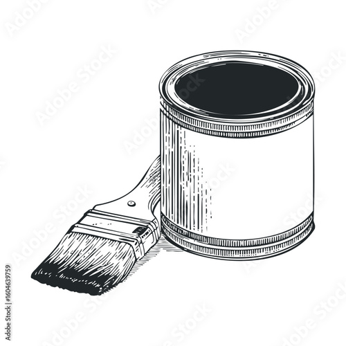 Brushes and paint can for home renovation projects and crafts
