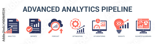 Advanced Analytics Pipeline Modern and clean web banner illustration featuring thematic icons for visual communication