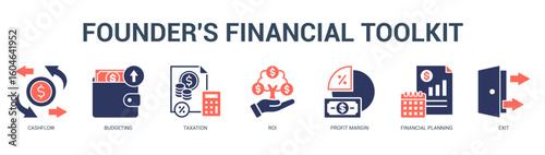 Founders Financial Toolkit Modern and clean web banner illustration featuring thematic icons for visual communication
