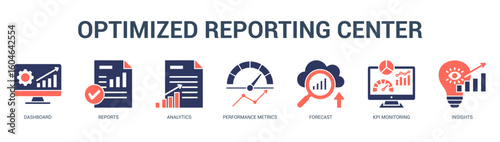Optimized Reporting Center Modern and clean web banner illustration featuring thematic icons for visual communication