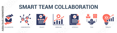 Smart Team Collaboration Modern and clean web banner illustration featuring thematic icons for visual communication
