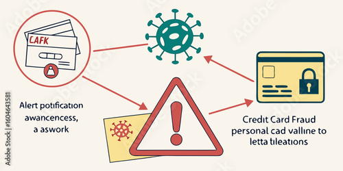 Cybercrime awareness vector with alert notification virus warning credit card fraud and personal data leak concept





