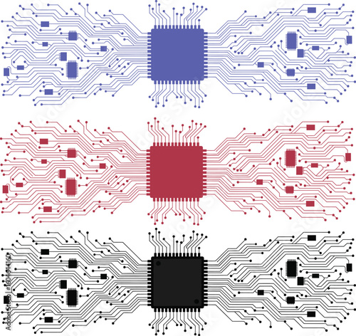 Illustration of a central processing unit with connecting lines on a white background design layout