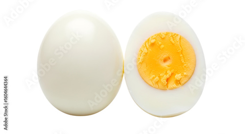 3d illustration of a whole and halved hardboiled egg on a transparent background