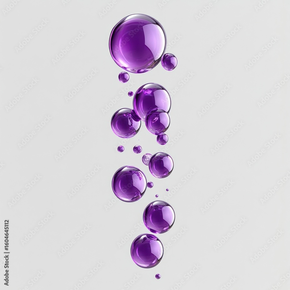 Fototapeta premium A few group of purple bubbles floating vertical minimalist transparent abstract.