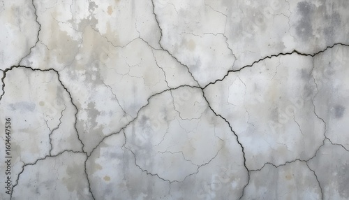 Grungy cracked concrete wall with grey stains and surface damage for construction background texture