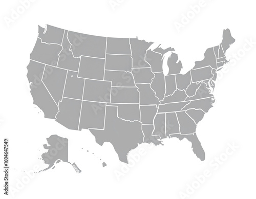 A simple, gray outline map depicting the United States of America, showing each state.