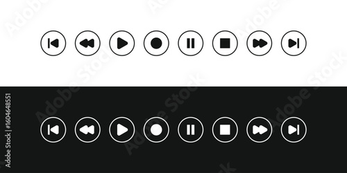 Tape player button vector set. Essential media controls in black and white for versatile UI design