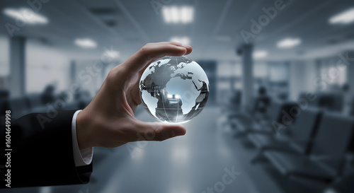 Fototapeta Naklejka Na Ścianę i Meble -  Hand globe world global business international network connection map earth travel finance market technology future communication expansion concept planet