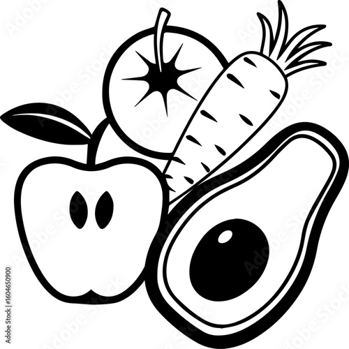 SVG vector of fresh healthy food for losing weight.Fresh Fruits and Vegetables for Healthy Lifestyle Illustration