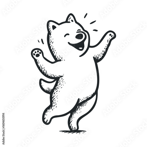 Happy bear dancing joyfully in playful celebration of life