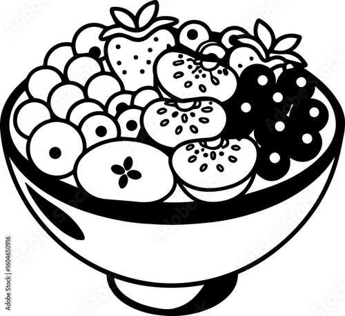 SVG vector of fresh healthy food for losing weight.Fresh Fruit Bowl with Assorted Berries and Citrus Slices