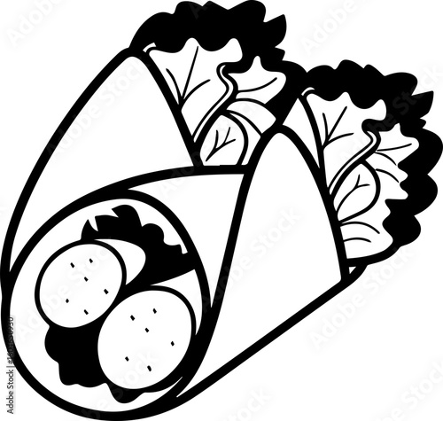 SVG vector of fresh healthy food for losing weight.Delicious Fresh Wrap with Vegetables and Greens