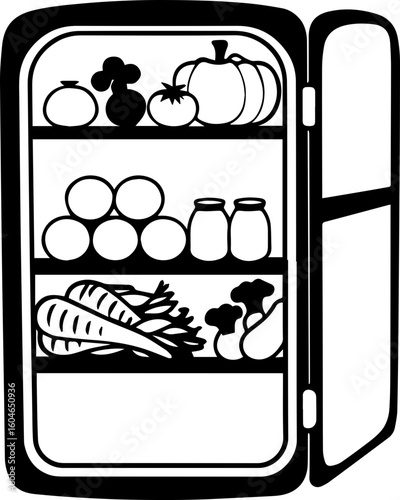 SVG vector of fresh healthy food for losing weight.Open Refrigerator Filled With Fresh Fruits And Vegetables