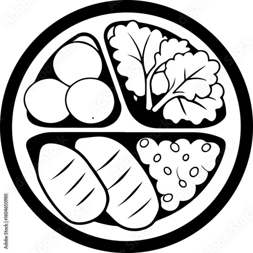 SVG vector of fresh healthy food for losing weight.Healthy Meal Prep Tray with Fresh Vegetables and Protein