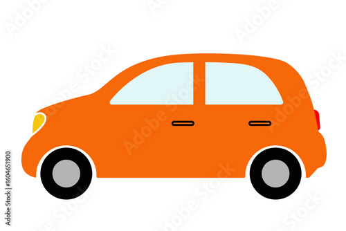 Orange color passenger car isolated on a white background. Colored icon, vector illustration in a flat style.