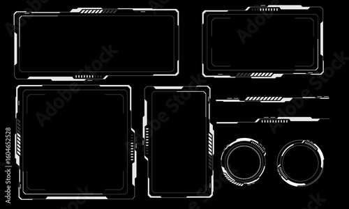 Hud frames white grey user interface elements design modern technology futuristic control panel screen digital hologram window gaming menu touching cyber monitor set on black background vector