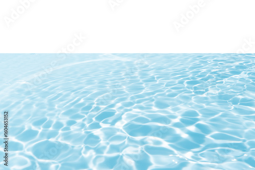 Blue water with ripples on the surface. Defocus blurred transparent blue colored clear calm water surface texture with splashes and bubbles. Water waves with shining pattern texture background.