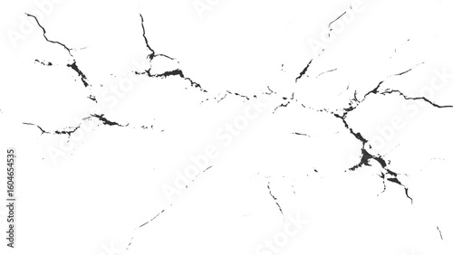 Scratched and Cracked Grunge Urban, Surface cracks and fissures in ground. White, black grey wall, floor with pattern and cracks, transparent background.