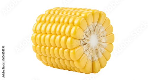 Close up of a cut corn cob on a black background studio shot    .ai generative, transparent background, white background. isolated on white background