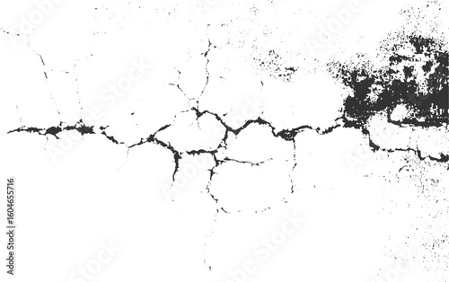 Black split broken crack isolated, black crack and hole in the wall or ground effects isolated on transparent background