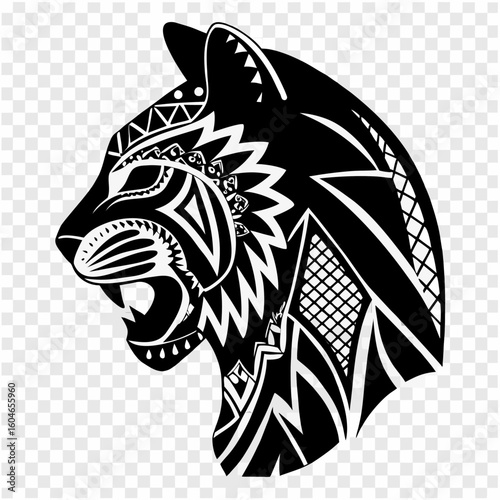 Tribal lion head tattoo vector illustration with powerful wild feline design