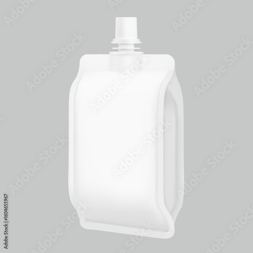 Side gusset spout pouch packaging bag mockup. Vector illustration isolated on grey background. Front view. Can be use for template your design, presentation, promo, ad. EPS10.