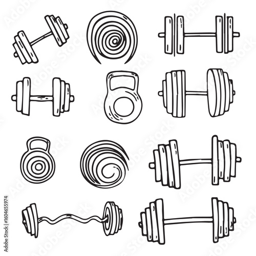 Dynamic fitness icons dumbbells barbells and kettlebells for workout inspiration