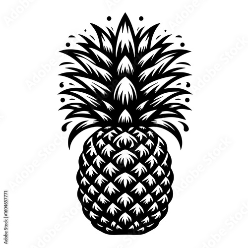 Stylized Black and White Pineapple Silhouette.