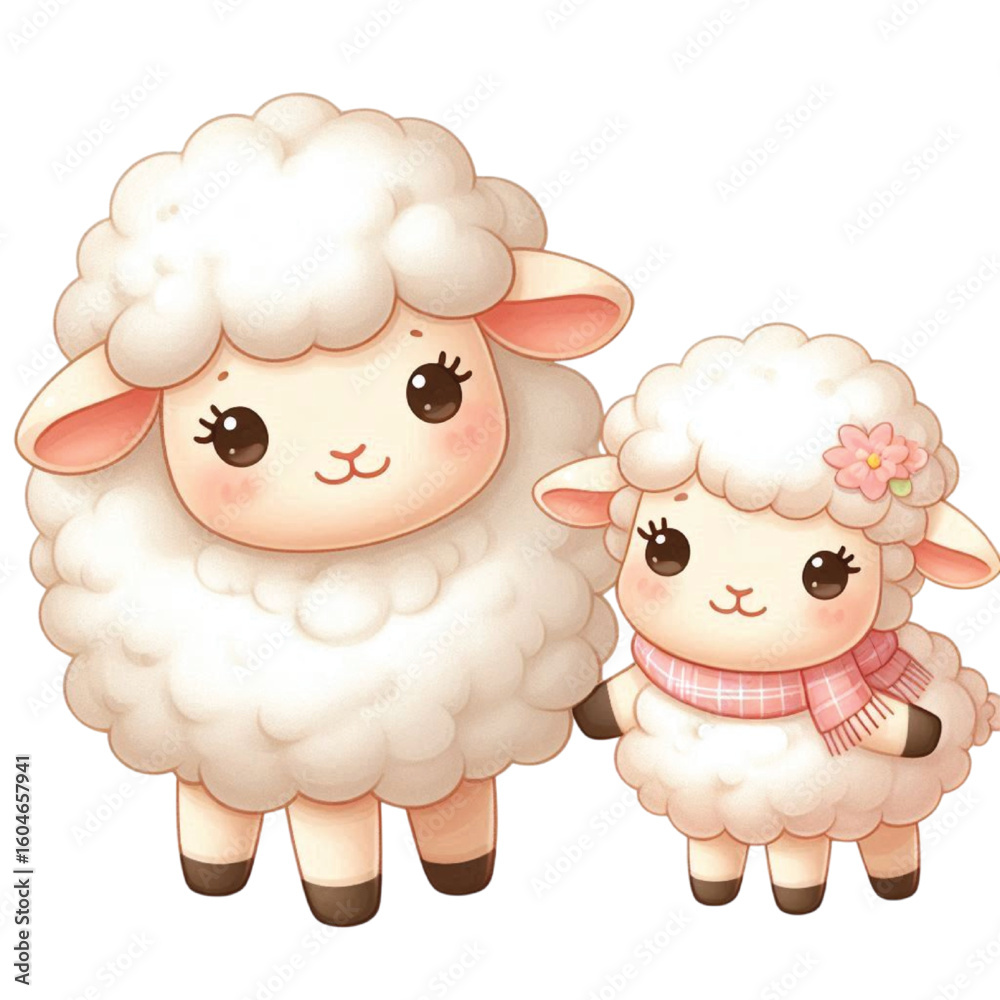 Fototapeta premium Cute Sheep And Lamb illustration