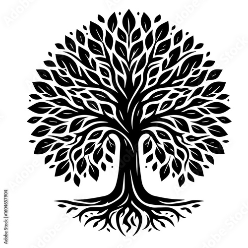 Stylized Black Tree of Life Silhouette.