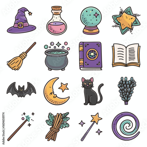 Magical witchy icons capture mystical enchantment for your creative projects