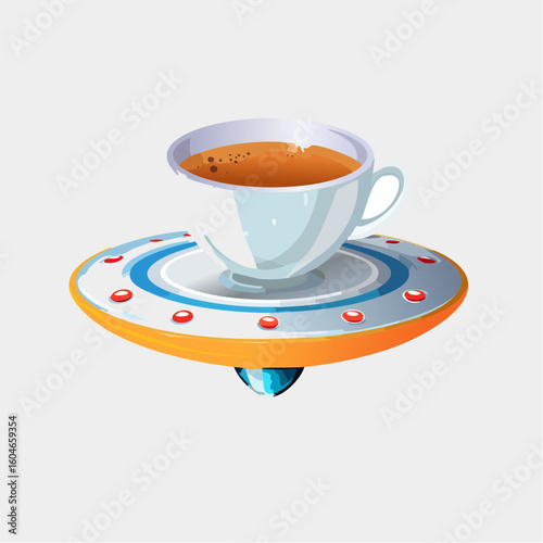 Teacup on flying saucer – A teacup hovering on a saucer like a UFO.
