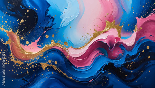 Blue and pink paint flowing texture watercolor background