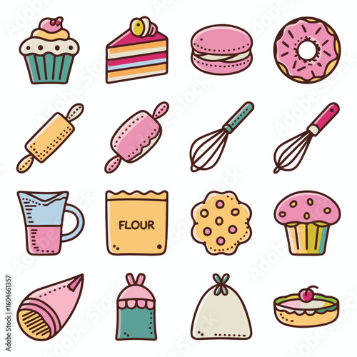 Delightful baking icons sweet treats and kitchen tools for your creative projects